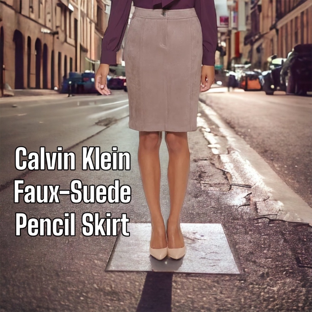 Calvin Klein Faux-Suede Pencil Skirt